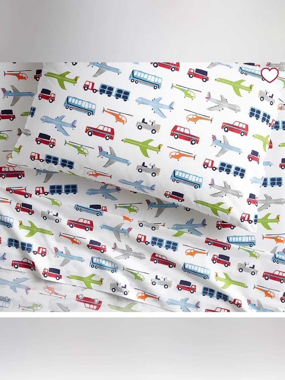 Pottery Barn Kids Brody Full Flat Sheet Standard Pillowcase Transportation Set